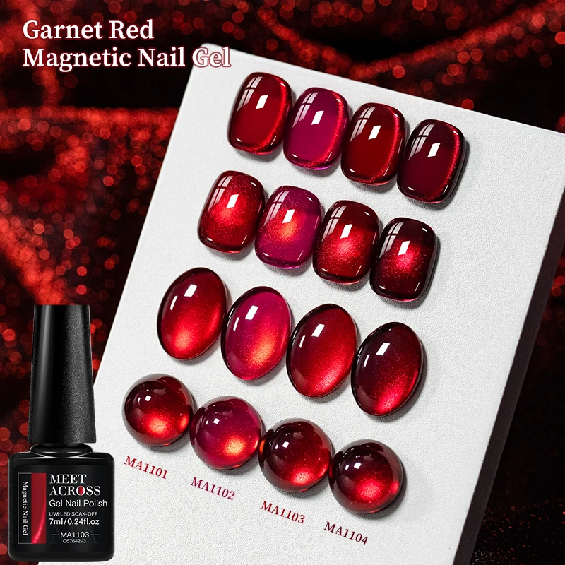 Esmalte de Uñas Magnético Rojo Granate MEET ACROSS de 7 ml, Cuentas de Cristal DIY, Barniz Rojo Clásico de Ojo de Gato para el Día de San Valentín