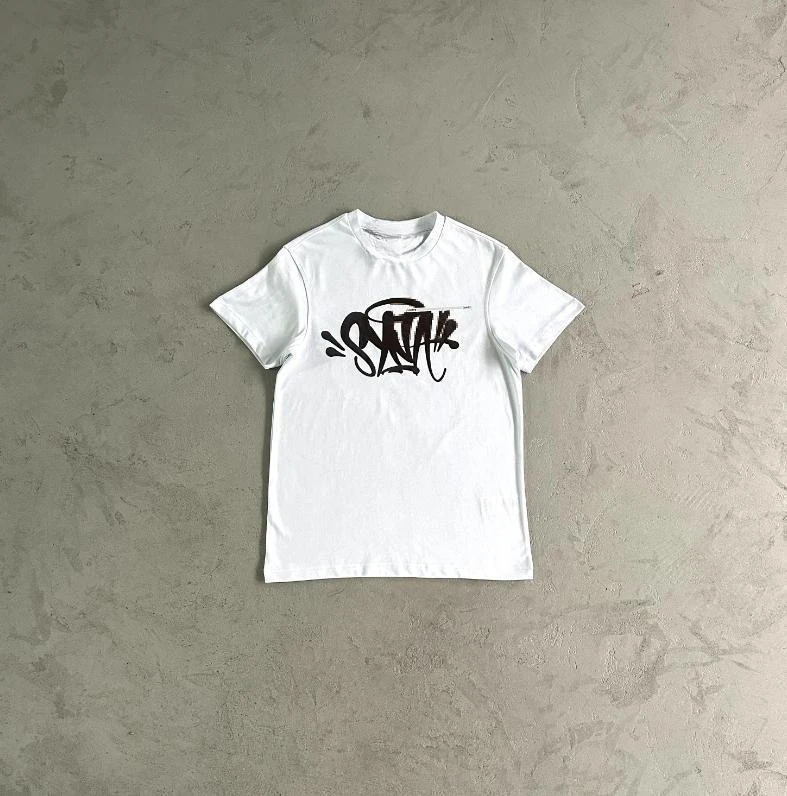 

Synaword Fashion Short Sleeve Cotton Printed T-Shirt Men's DRILL Street Style Loose Crew Neck Casual Sports Cover Top Tide