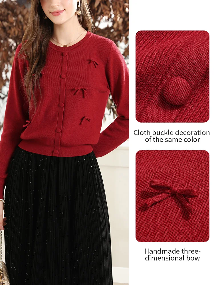 I BELIEVE YOU Woman Sweaters 2025 Sutumn Red French 3D Bow Knit Pullovers Casual O-neck Long Sleeves Knitted Clothes 2253126188