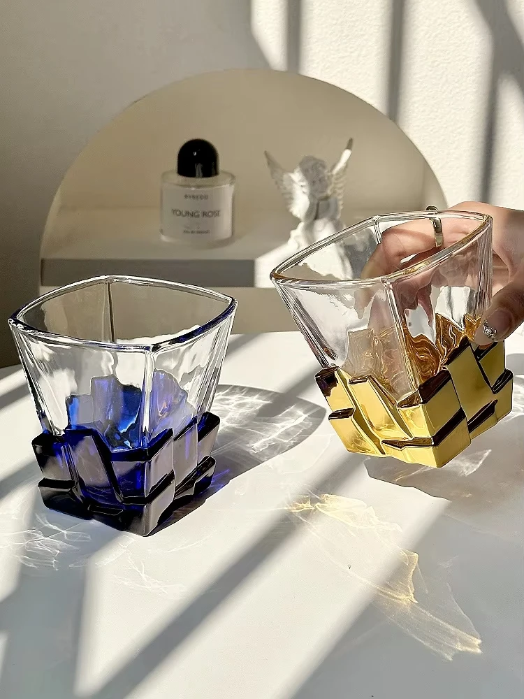 Creative Light Luxury Space Gold Ice Cube Cup Artistic Sense High-end Glass Wine Whiskey Water Juice Drink Cup view 5