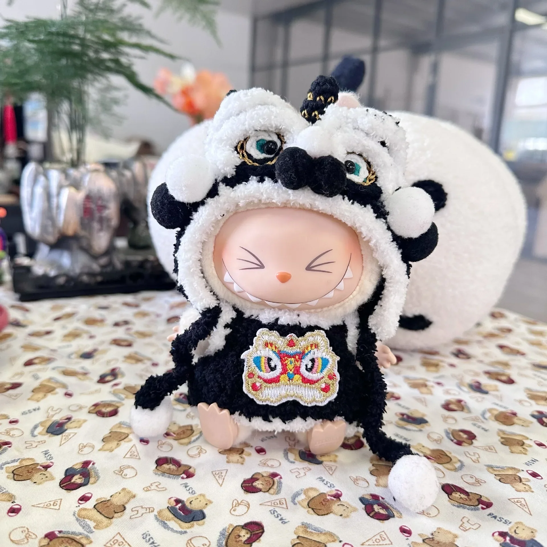 Mini Doll'S Clothes Outfit Accessories For 15-17cm Coca Cola Series Labubu Idol New Year's handmade lion dance suit Clothing