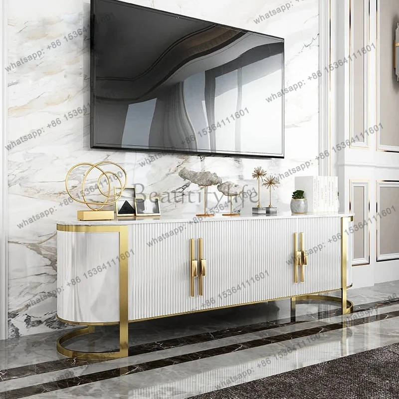 

TV cabinet coffee table combination American light luxury solid wood modern simple living room marble TV cabinet