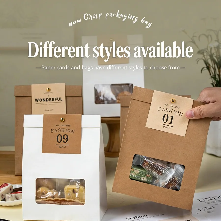 10PCS Stand Up Kraft Paper Pouches Resealable Zipper Snack Bags for Cookies Bread Pastries Coffee