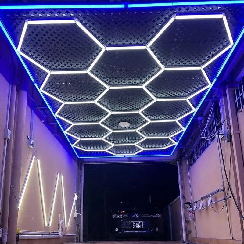 Imagem -02 - Honeycomb Garage Led Lights Teto para Auto Detalhamento Shop Light Design Bar Iluminação Hexagrid para Car Wash Station