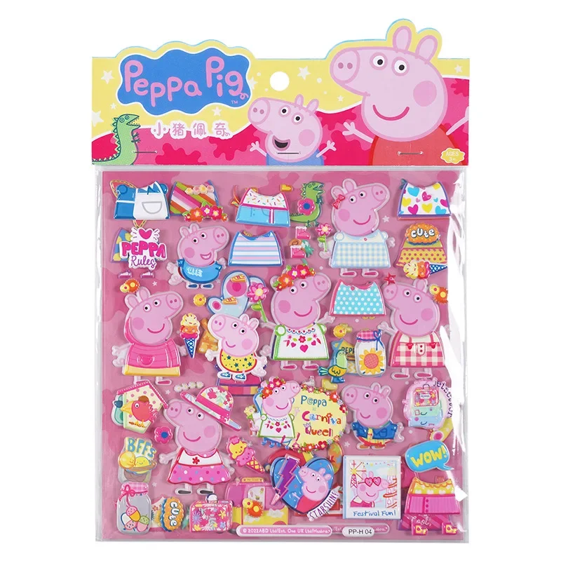 Original Peppa Pig Page Double-layer Bubble Sticker Toy George Cartoon Pattern Children Laptop Sticker Toy Wholesale and Retail