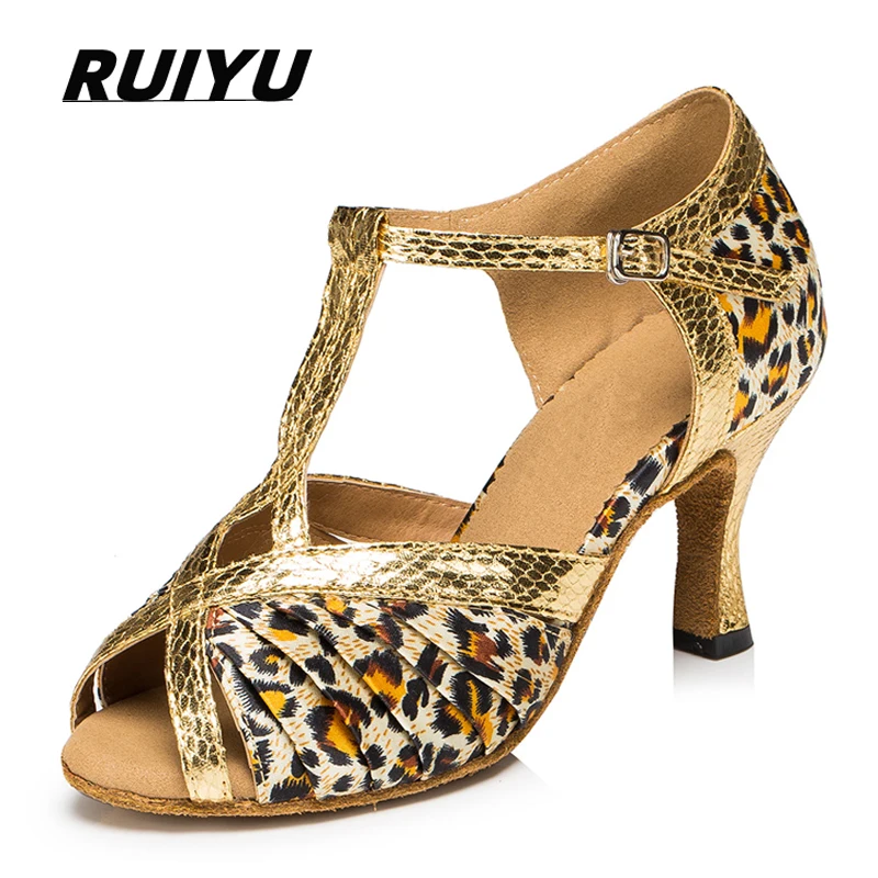 

Summer Latin Dance Shoes Ladies Salsa Tango Ballroom Party Dancing Shoes Leopard Yellow Girls Sandals High Heel Jazz Shoes