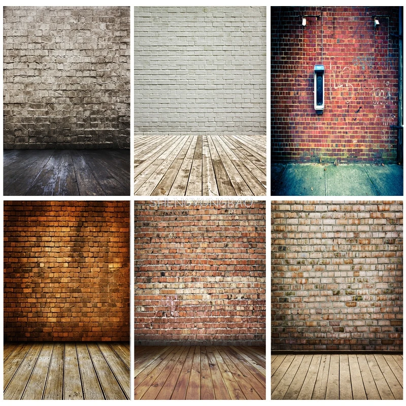 Vinyl Custom Vintage Brick Wall Wooden Floor Photography Backdrops Portrait Photo Background Studio Prop YXZQ-01