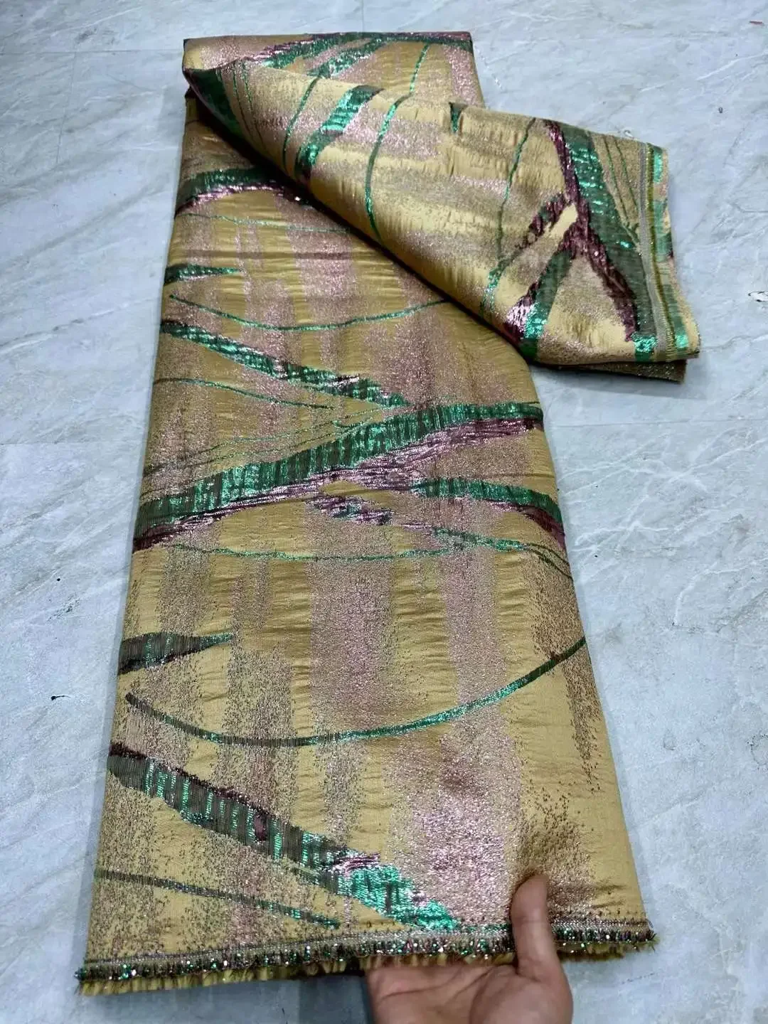 2025 High Quality Damask for Wedding Evening Dresses 5Yards African Nigeria Brocade Lace Fabric Jacquard Organza Fabric  AH0482