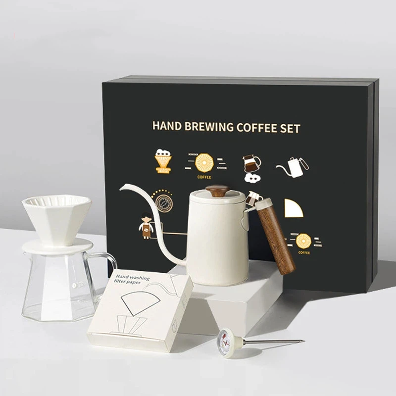 Nibu Hand Brew Coffee Set 5 Pieces Octagonal Dripper Gooseneck Kettle Glass Pot Filter Paper Gift Kit For Home Office Use