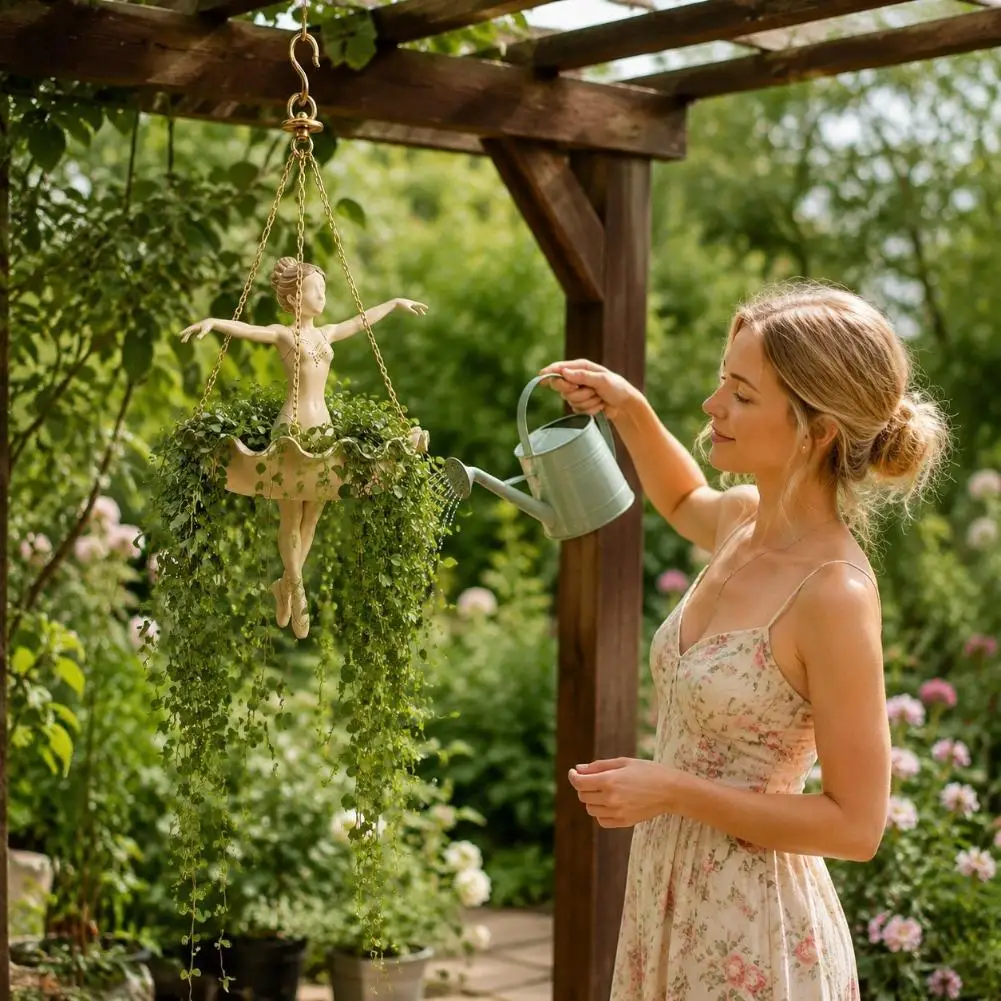 Resin Ballet Dancer Hanging Planter Ballerina Flower Pot Decorative Plant Holder Indoor Garden Basket for Succulents Vines - view 4