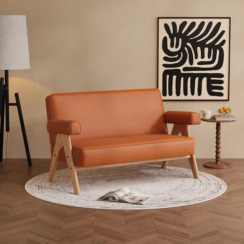 Nordic single sofa  lazy leisure solid wood double three small apartment combination living room cafe small sofa