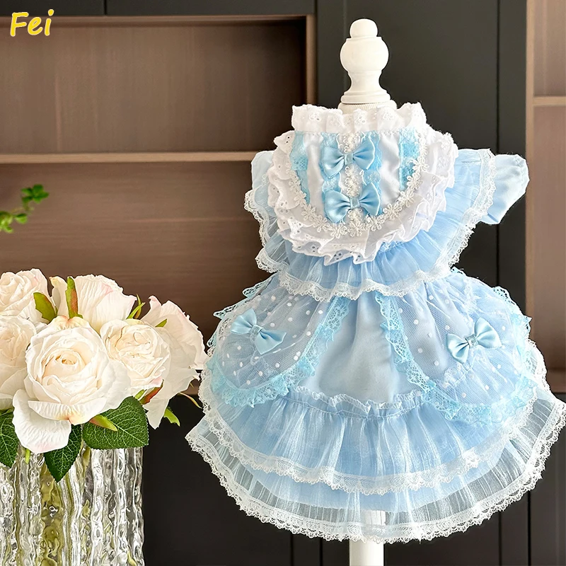 

Handmade Seersucker Dog Dress for Maltese Bichon Cats,Cute Pet Birthday Outfit Lightweight Coat Original Design Small Dog Clothe