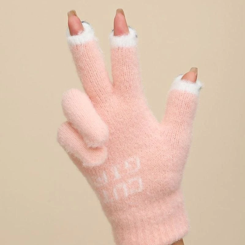 49MC Winter Warm Stretchy Mittens Adult Knitted Touchable Screen Full Finger Gloves Knit Gloves for Cold Weather Cycling