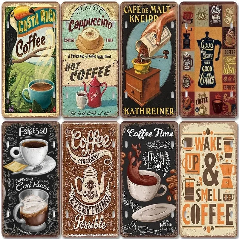 Coffee Licenses Vintage Metal Tin Signs Retro Plate Coffee Time Posters Plaques for Cafe Kitchen Living Room Home Wall Art Decor