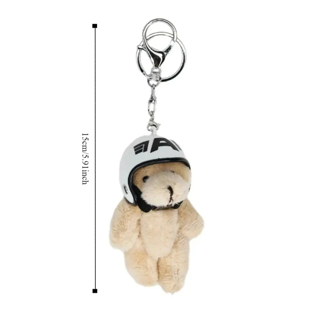 Lovely Helmeted Bear Charm Keychains Y2K Plush Stuffed Doll Pendant Car Keyring Backpack Decor Bag Car Key Chains Jewelry Gifts