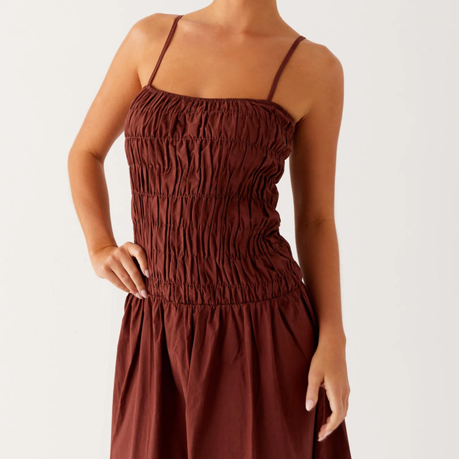Abito lungo estivo da donna di nuova moda senza maniche con cinturino per spaghetti abito smock abito da festa estivo vendita calda SML