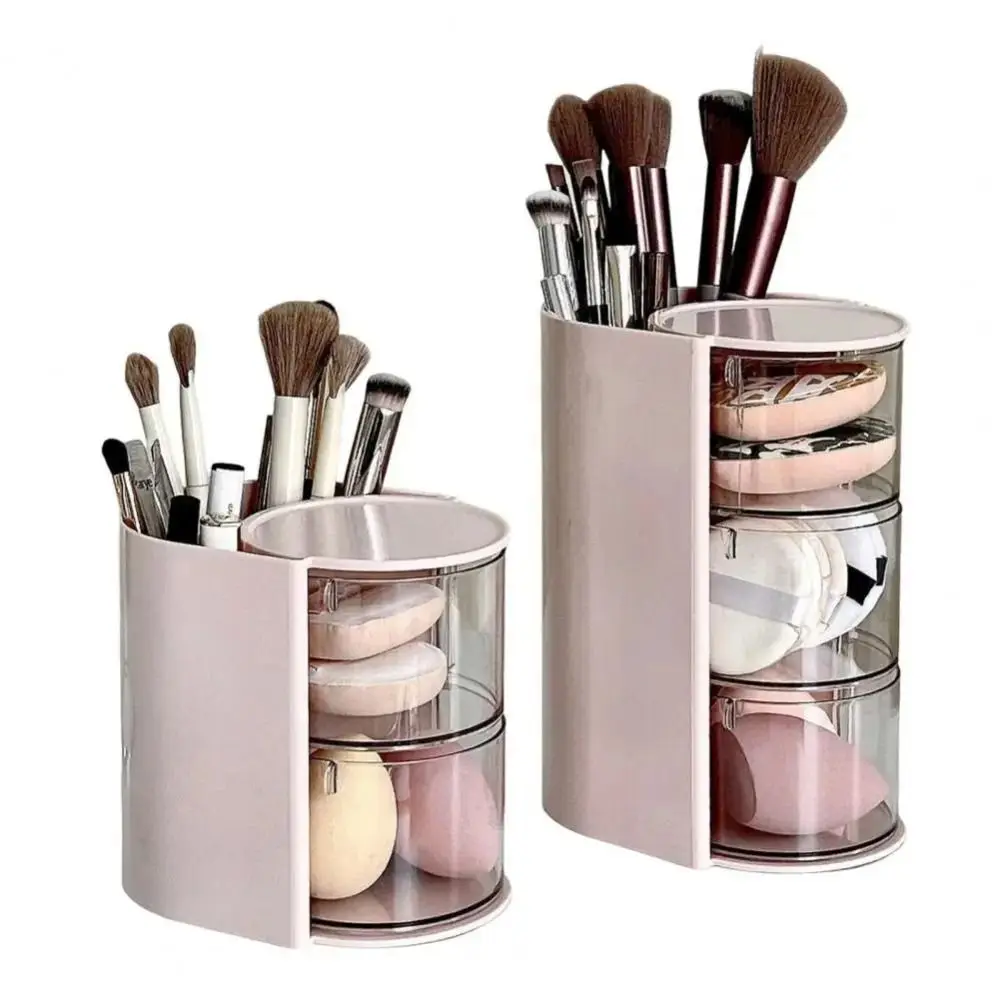 3-Layer Makeup Brush Holder Large Capacity INS Jewelry Organizer Box Dustproof Rotatable Cosmetic Storage Box Powder Puff
