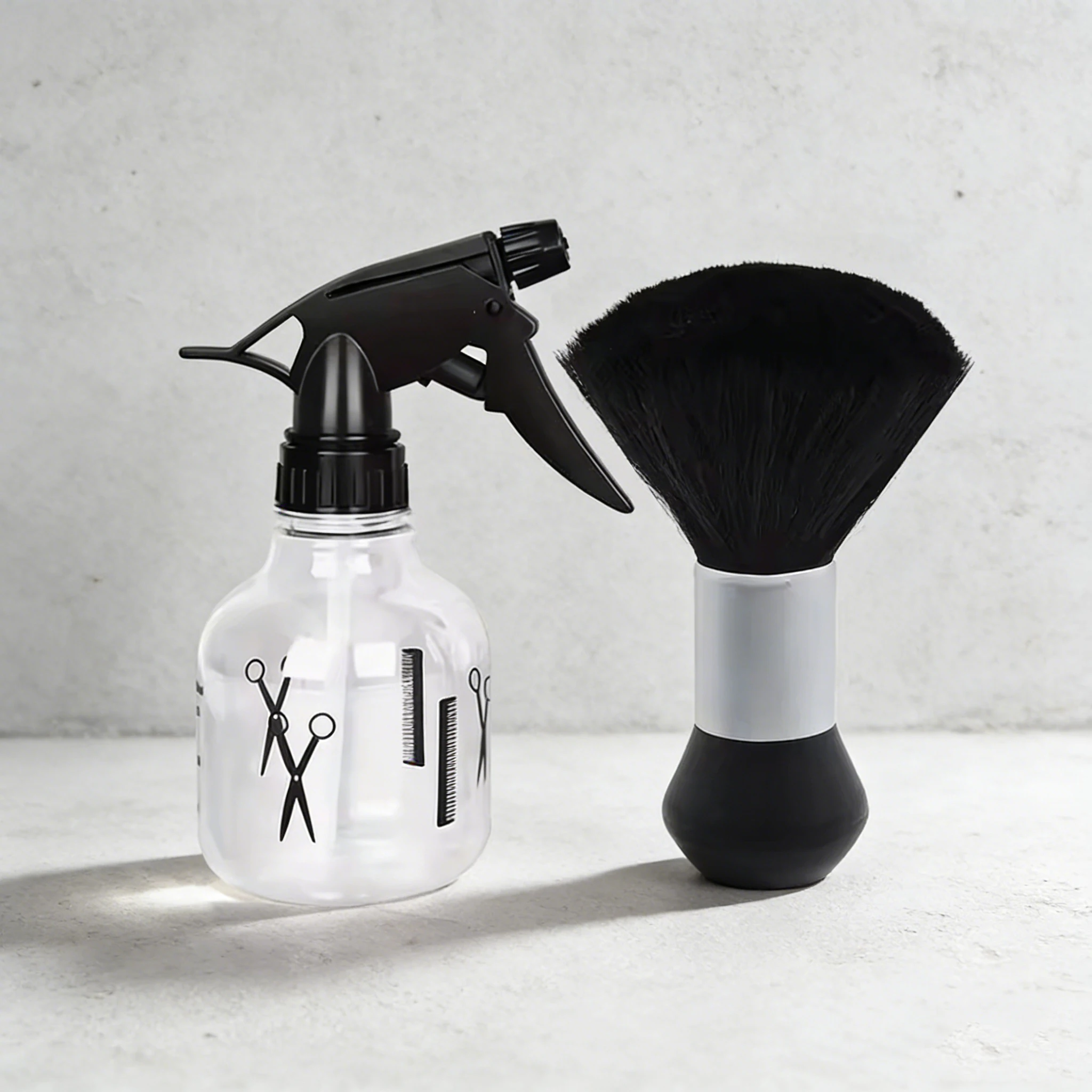 2-Piece Barber Hair Tools Refillable Spray Bottle Neck Duster Brush Soft Fiber Bristle Salon Hair Cutting Grooming Kit