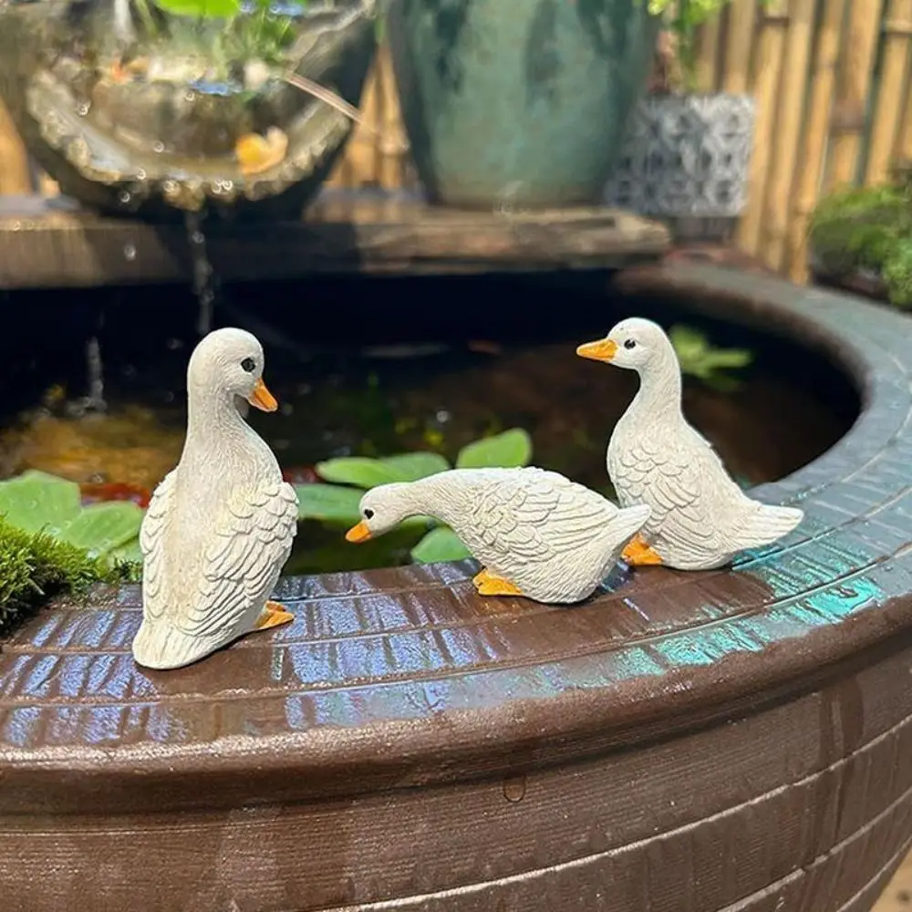 3Pcs Gifts Mini Goose Figurines White Color Realistic Design Duck Figurines Resin Feather Texture Goose Statues Garden Decor