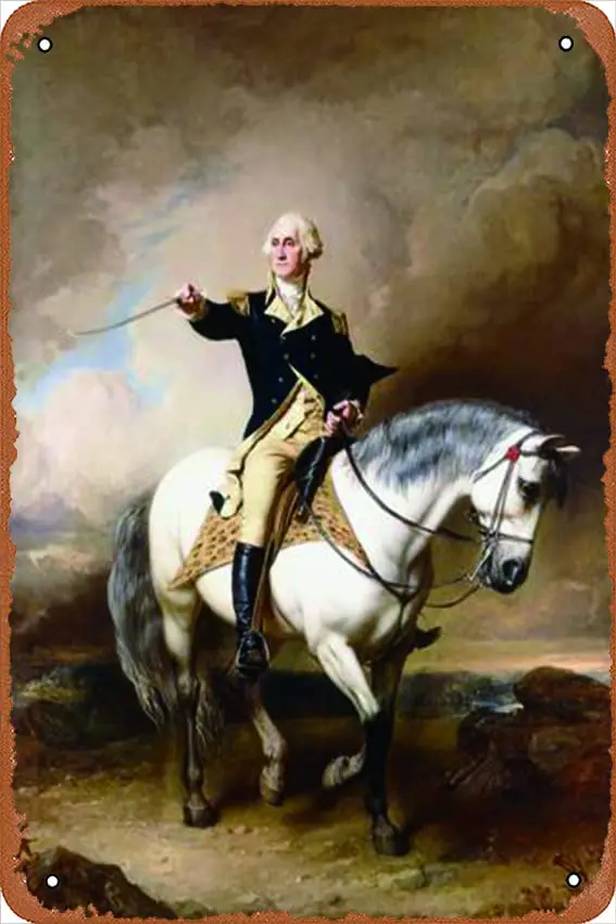 Portrait of George Washington Taking the Salute at Trenton Retro Vintage Metal Tin Sign Wall Decor Retro Metal Signs 8x12 Inch