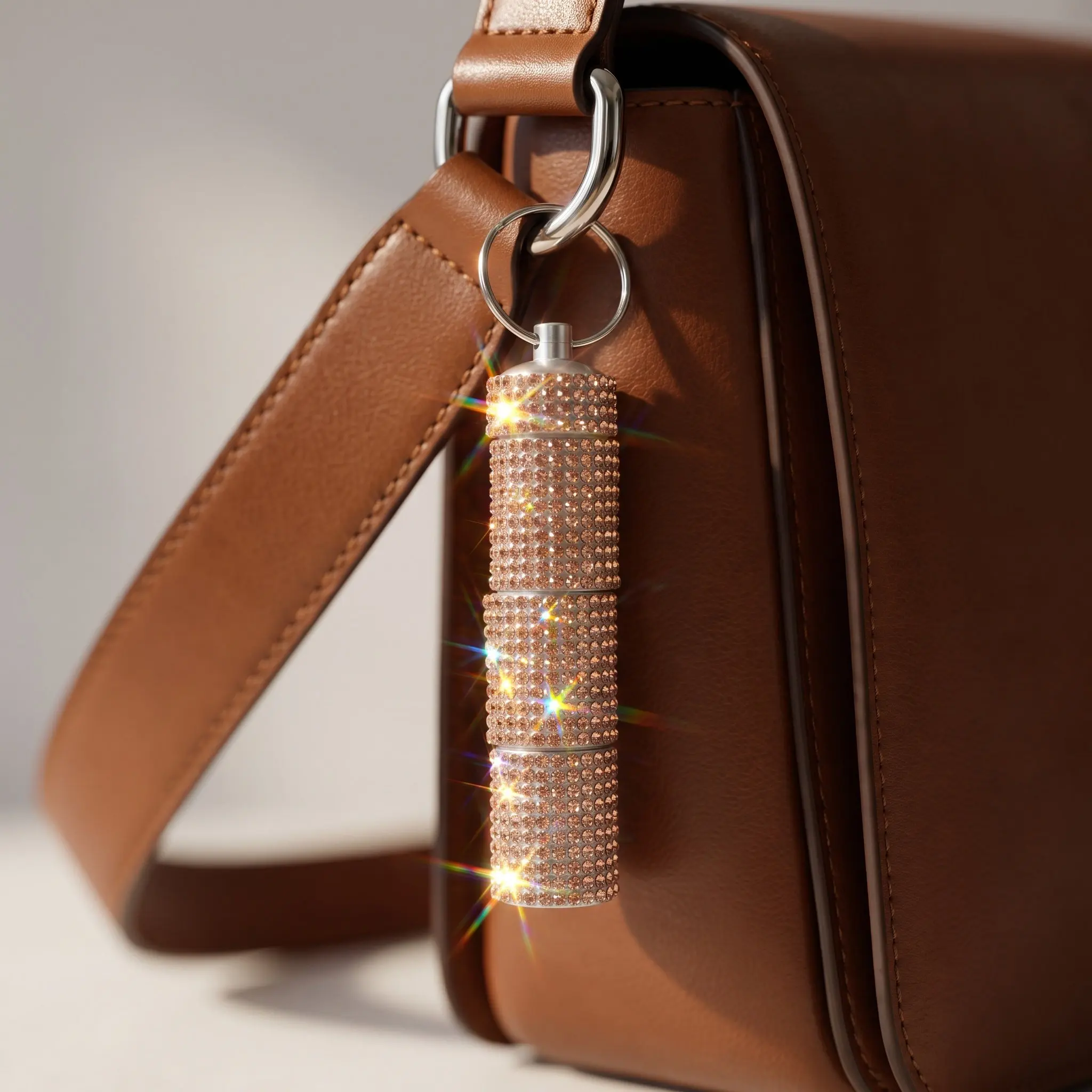 Rhinestone Pill Organizer Keychain 3 Compartment Portable Mini Pill Bottle, Jeweled Medication Container Cute Travel Pill Case