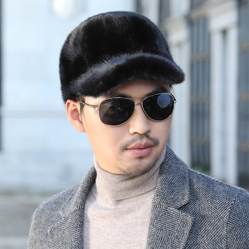 Chapeau en fourrure de vison véritable pour hommes, casquettes en fourrure de vison, chapeaux en fourrure de vison véritable, chaud naturel, bonne qualité, grand-père, mode d'hiver, 100%