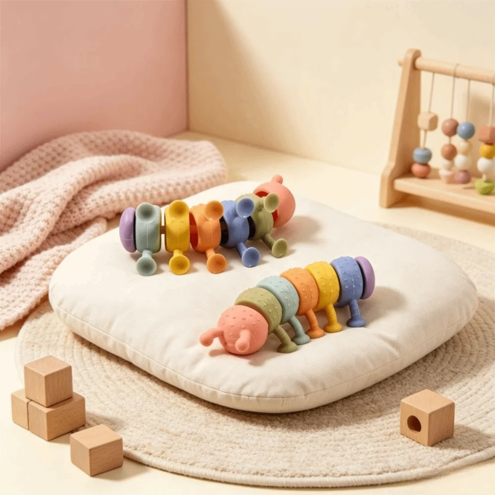 Baby Gift 3D Articulated Teeth Grinding Toy Cute Colorful Fidget Slug Toy Flexible Sensory Stretch Caterpillar Toy Baby Toy