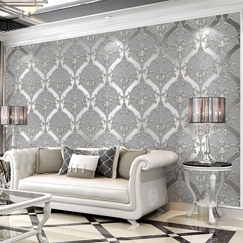 European Style Damascus Wallpaper Living Room TV Sofa Bedroom 3D Relief Non-woven Bedside Wall Paper Luxury Home Decor 3D Tapety