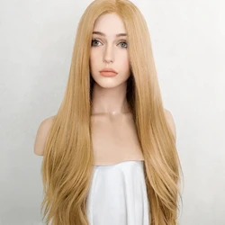 Perruque Lace Front Synthétique Blonde Dorée pour Femme, Sans Colle, Fibre Haute Température, Cosplay, Soyeuse, Droite, 03/Utilisé