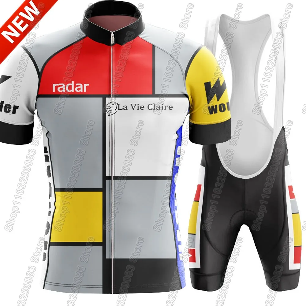 Image of Team LA VIE CLAIRE 2026 Retro-Radtrikot-Set Klassische Vintage-Radsportbekleidung Rennrad-Shirts Anzug Fahrrad-Trägerhose