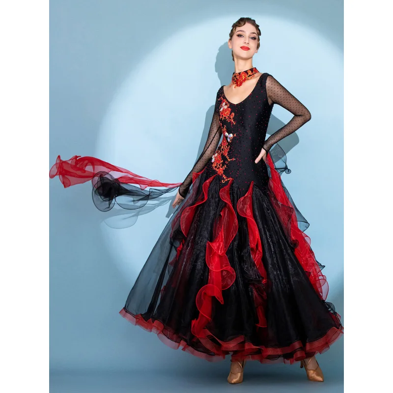 Traje de actuación adornado con diamantes de lujo para danza moderna, traje de baile de salón, traje de competición 281