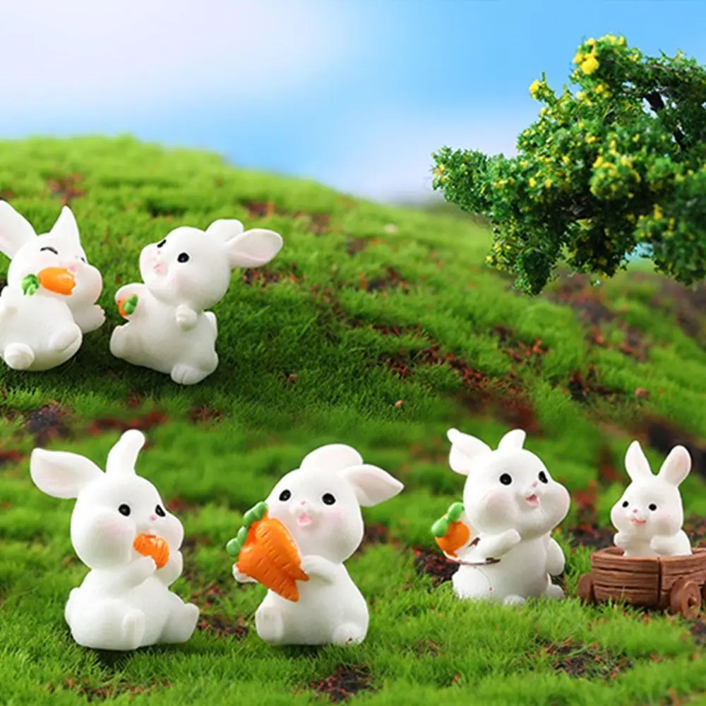 Micro Landscape Bonsai Ornament Cartoon Carrot House Mini Animal Statue Miniature Rabbit Figurine Resin Bunny Basket