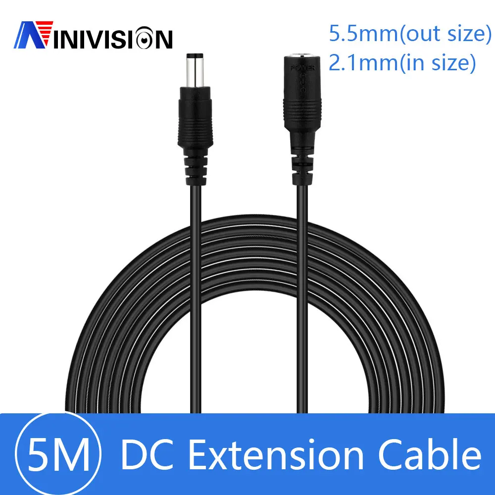 5 Meters DC 12V Power 5M Extension Cable 5.5mmx2.1mm DC Plug For CCTV Camera 12 Volt Extension Cord