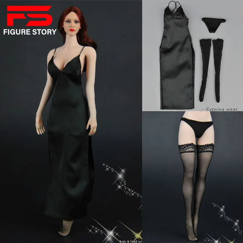 

ZY5025 1/6 Female Sexy Evening Dress Slit Skirt Stocking Panties Set Model Fit 12'' Soldier Action Figure Body