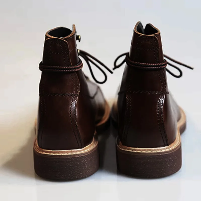 British Style Vintage Mens Boots Cow Leather Work Shoes Male Autumn Winter Motorcycle Ankle Boots for Unisex Size 45
