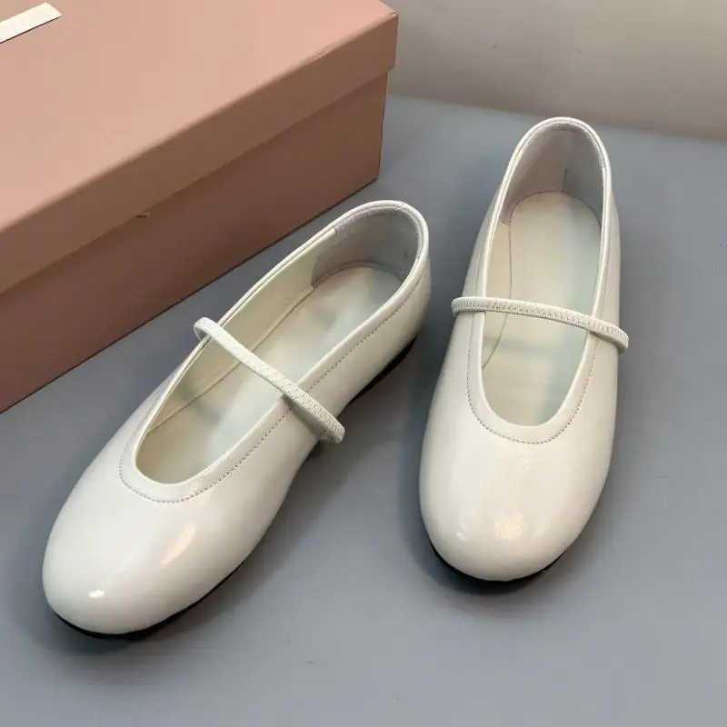Withered Southern France Minimalist Elastic Band Ballet Shoes Round Toe Retro Tire Leather Loafers Elegant Women Mary Jane Shoes