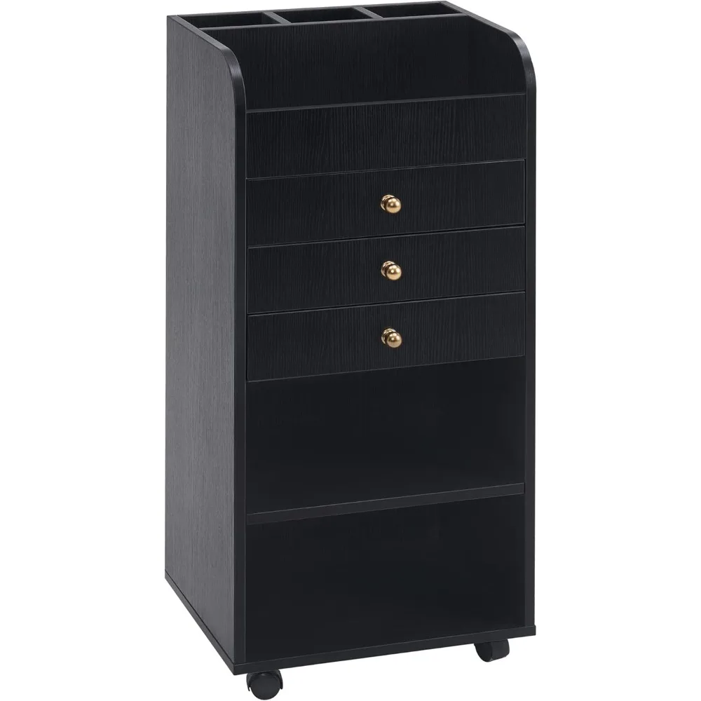 

Salon Utility Station with Wheels Barber Hair Stylist Rolling Trolley Spa Storage Furniture (Black)