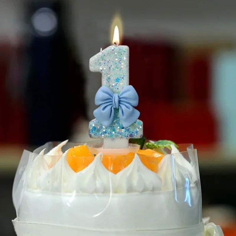 Blaue Schleife Geburtstagskerzen Zahlenkerze Kuchenkerze Dekoration Babyparty Party Tortenaufsatz Dekor Jubiläumsdekoration Geschenk