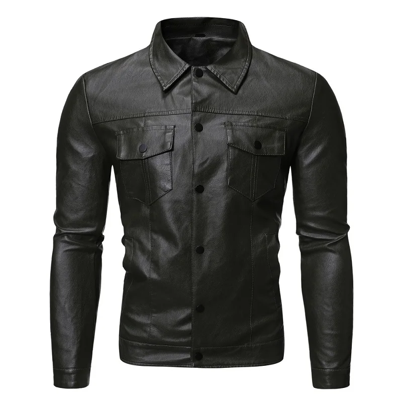 Autumn and winter new casual men\'s motorcycle slim lapel leather coat