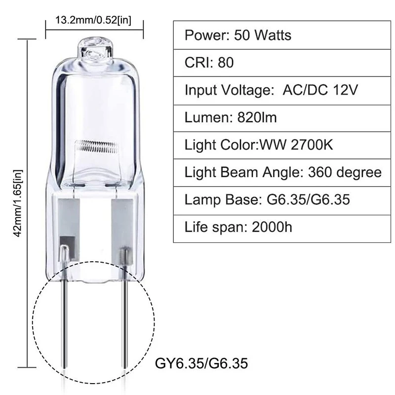 5Pcs G6.35 12V Halogen Lamp 20W 35W 50W Bulb LED Bulbs Ecological Halogen Bulbs For Cooker Lighting Signal Lights Track Capsules