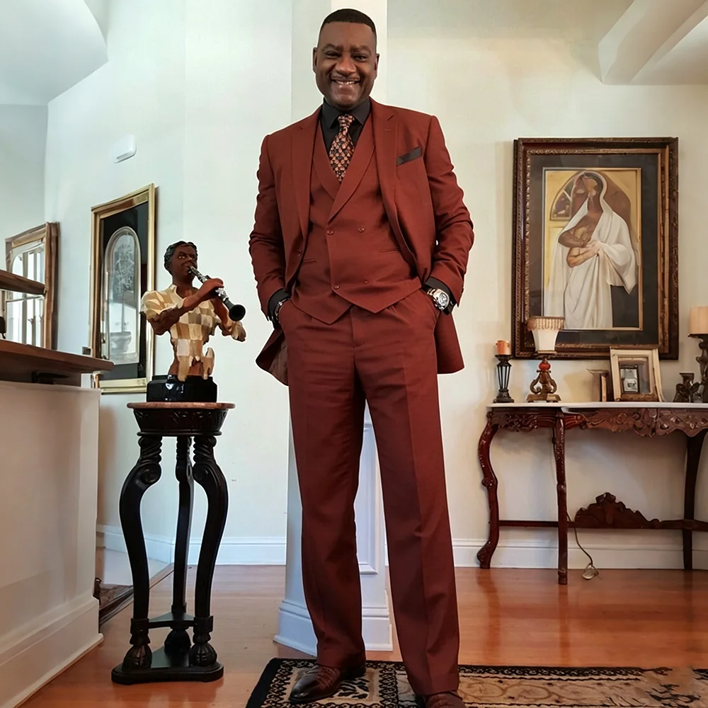 Timeless Men Rust Brown 3‑Piece Suit Single Breasted Blazer Vest Pants Set Formal Business Wedding Groom Banquet Party Outfit