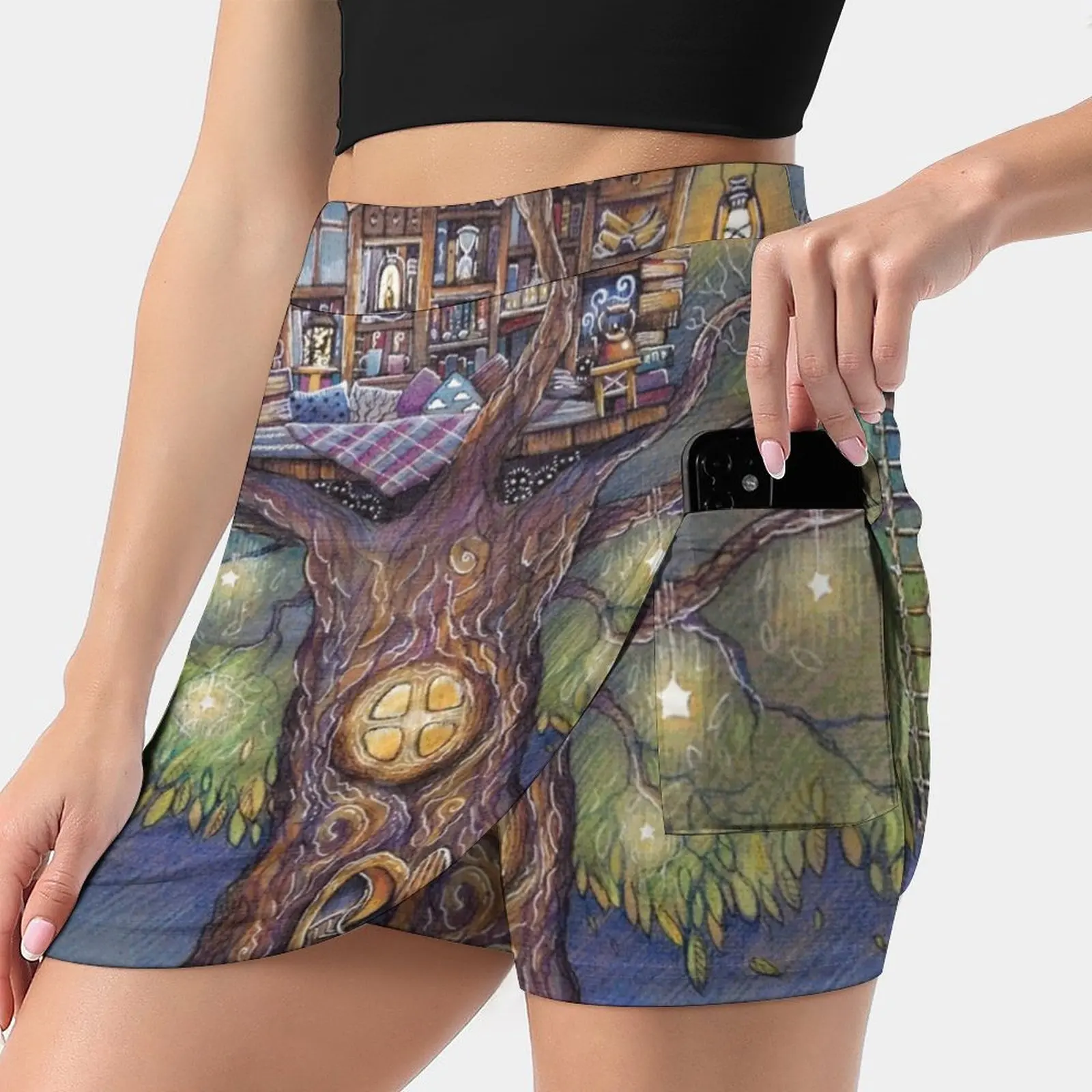 Tree House Tennis Golf Skirt Sexy A-Line Harajuku Shorts Skirt With Phone Pockets Skort Tree Tree House House Lanctern Light