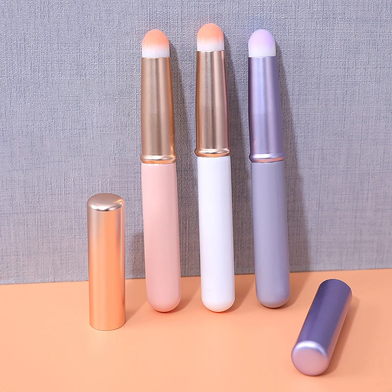 Portable Round Head Mini Lip Brush Carry Lid Lipstick Brush Concealer Brush Soft Synthetic Girl Lip Gloss Smudge Makeup Brush