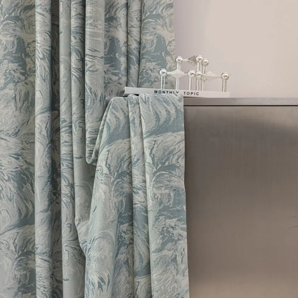 

European Jacquard Blue Blackout Curtains For Luxurious Living Rooms,Soundproof Noise Reducing Curtains For Bedroom,Home Curtains