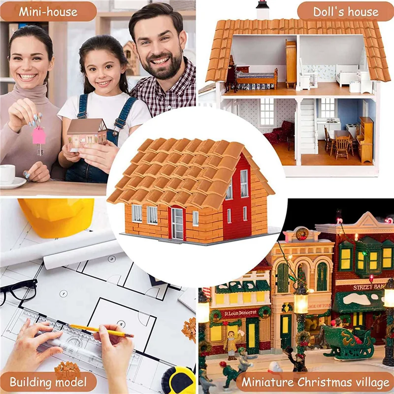 CYGJ-400Pcs Mini Bricks&Roof Tiles Model Building Set Fake Red Bricks Landscaping Bricks Dollhouse DIY Garden Accessories