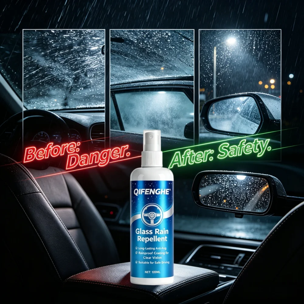 QIFENGHE 100ml Glass Rain Repellent Spray, Long-Lasting Anti-Fog Coating for Clear Vision & Safe Driving