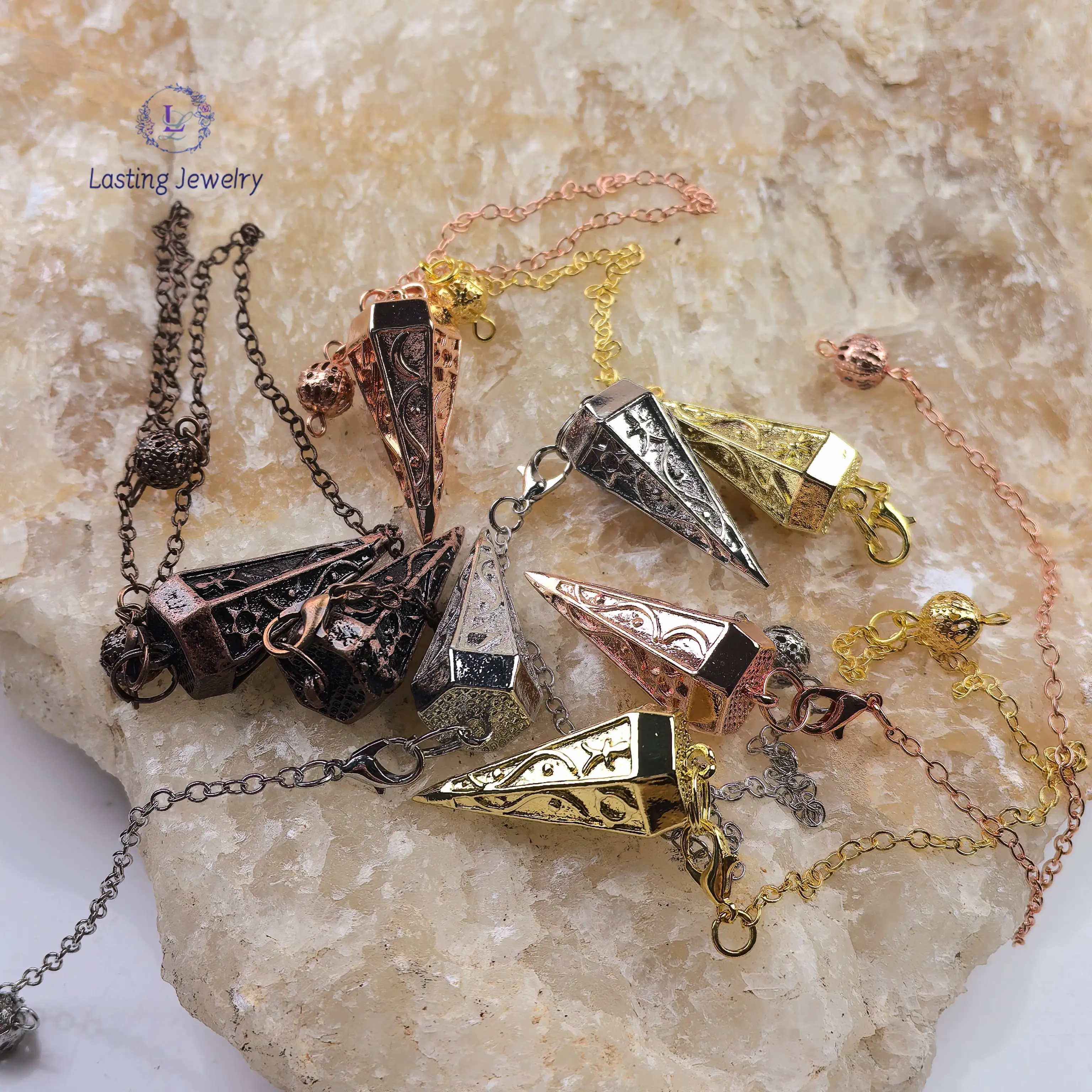 Copper Metal Plated Cone Pendulum for Dowsing Divination Antique Bronze Healing Chakra Rune Pendants Pendulos Pendule Jewelry