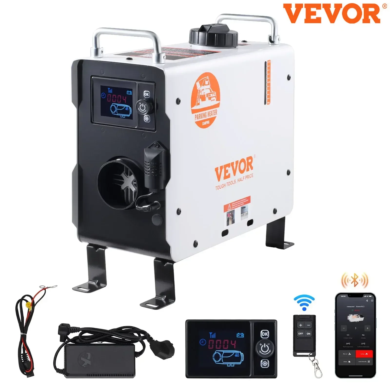 VEVOR Diesel Air Heater 12V/24V 2KW Bluetooth APP Remote Control for Outdoors CO Alarm Fast Heating Portable Diesel Heater