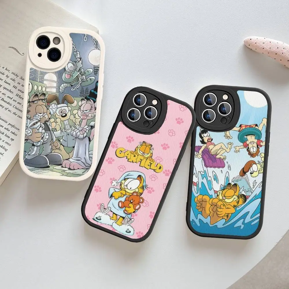 Kawaii Classic G-garfields Cat Leather Phone Case For IPhone 16 15 14 13 12 11 Pro Max Plus Cover