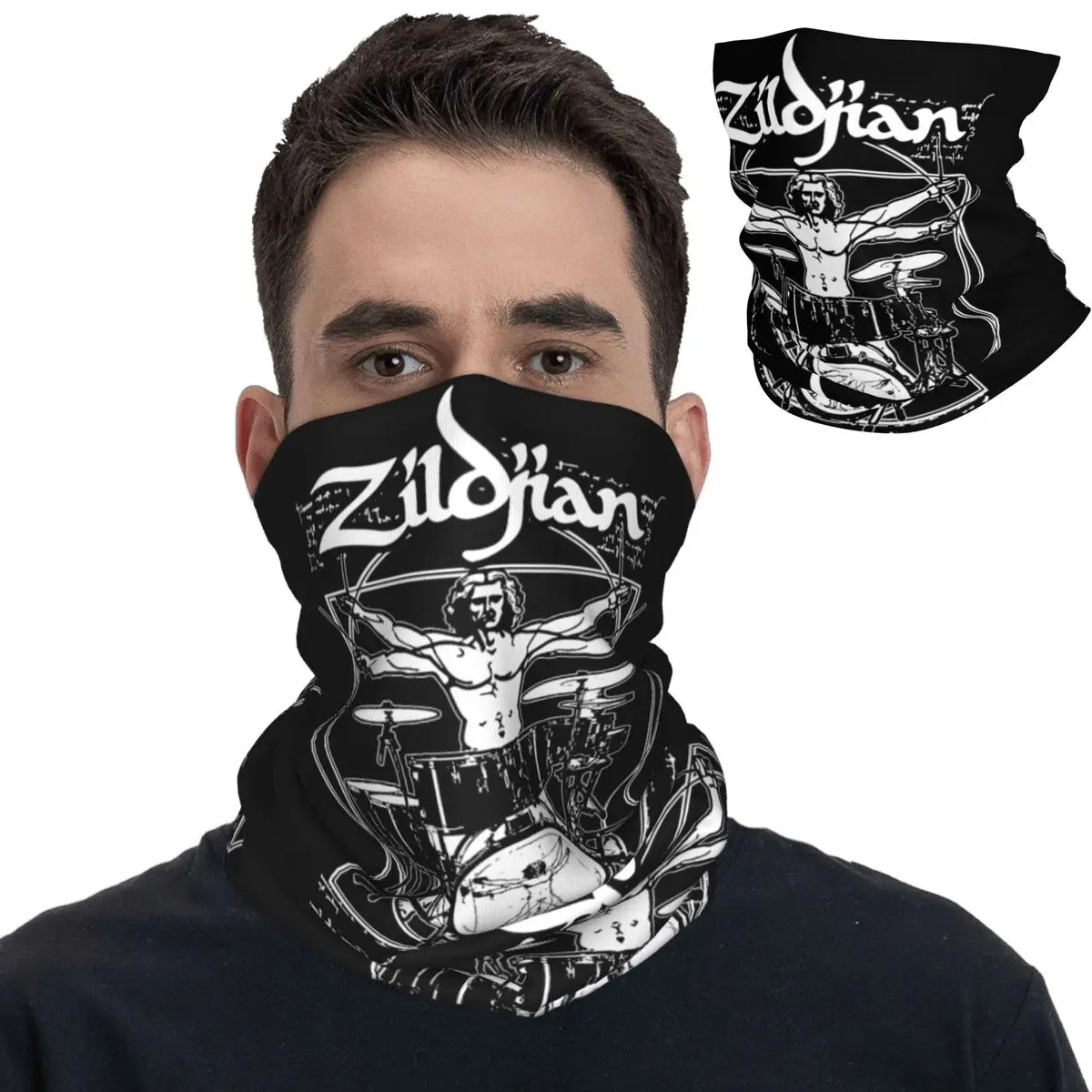 Vitruvian Man Zildjians Bandana Neck Gaiter Drummer Musician Wrap Scarf Multiuse Balaclava Outdoor Sports Unisex Adult Windproof